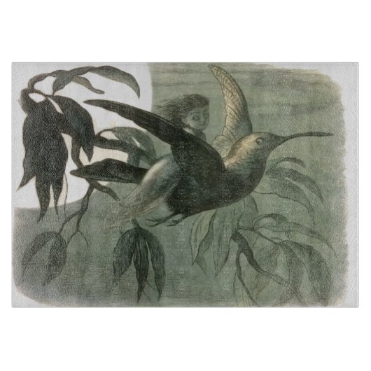 小妖精や小人妖精小人ムーンナイトシーン飛んでいるバード カッティングボード (正面)