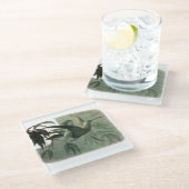 小妖精や小人妖精小人ムーンナイトシーン飛んでいるバード ガラスコースター (アングル)