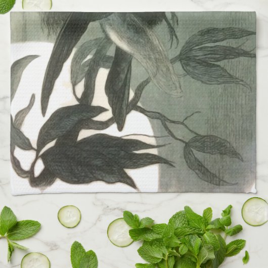 小妖精や小人妖精小人ムーンナイトシーン飛んでいるバード キッチンタオル (折り畳み)