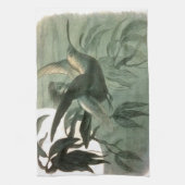 小妖精や小人妖精小人ムーンナイトシーン飛んでいるバード キッチンタオル (縦)