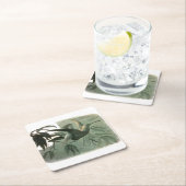 小妖精や小人妖精小人ムーンナイトシーン飛んでいるバード スクエアペーパーコースター (インサイチュ)