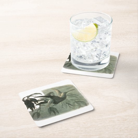 小妖精や小人妖精小人ムーンナイトシーン飛んでいるバード スクエアペーパーコースター (インサイチュ)