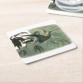 小妖精や小人妖精小人ムーンナイトシーン飛んでいるバード スクエアペーパーコースター (アングル)