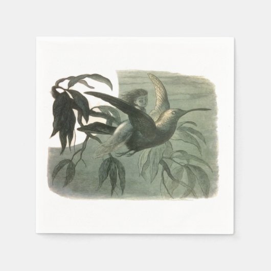 小妖精や小人妖精小人ムーンナイトシーン飛んでいるバード スタンダードカクテルナプキン (正面)