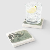 小妖精や小人妖精小人ムーンナイトシーン飛んでいるバード ストーンコースター (横)