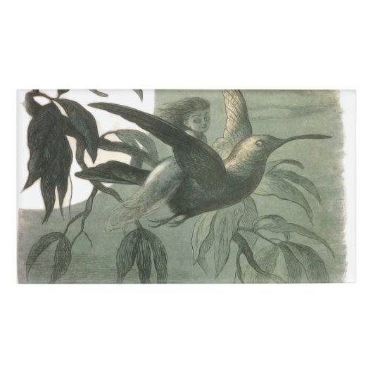 小妖精や小人妖精小人ムーンナイトシーン飛んでいるバード 名札 (正面)