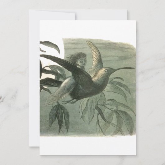 小妖精や小人妖精小人ムーンナイトシーン飛んでいるバード 招待状 (裏面)