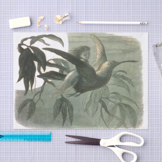 小妖精や小人妖精小人ムーンナイトシーン飛んでいるバード 薄葉紙 (クラフト)