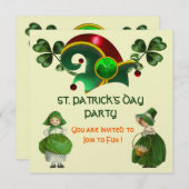 小妖精や小人帽子とシャムロックST。パトリックの日パーティー 招待状 (正面/裏面)