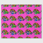 小妖精や小人帽子,シャムロック,ダイヤモンドの羽,ピンクの明るい赤紫色 ラッピングペーパー (フラット)