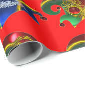 小妖精や小人帽子,シャムロック,ダイヤモンドの羽,赤 ラッピングペーパー (ロールコーナー)