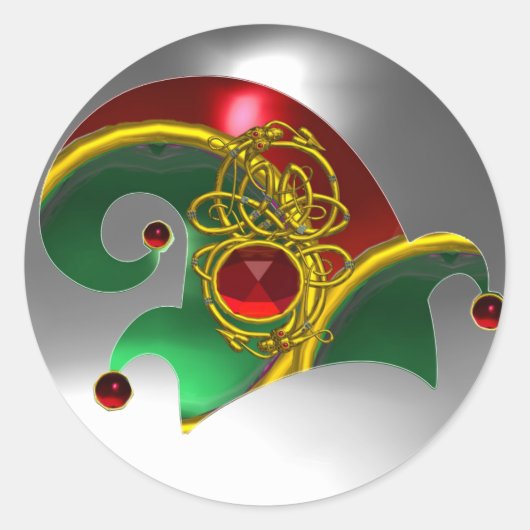 小妖精や小人帽子/金ゴールド宝石ダイヤモンドの羽、宝石の石 ラウンドシール (正面)