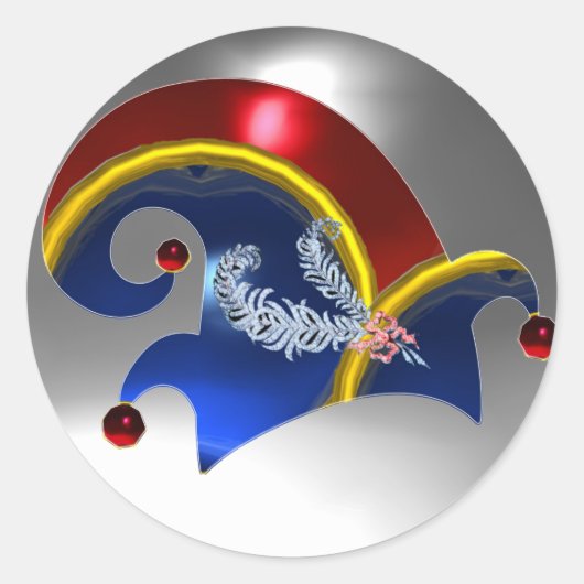 小妖精や小人帽子/金ゴールド宝石ダイヤモンドの羽、宝石の石 ラウンドシール (正面)