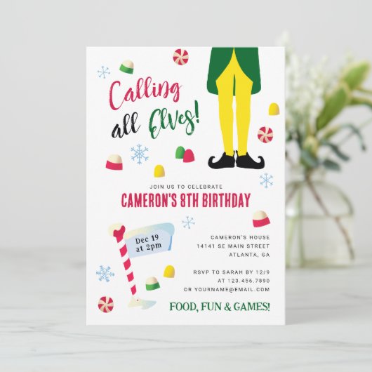 小妖精や小人映画キッズウィンター誕生日 招待状 (スタンド正面)