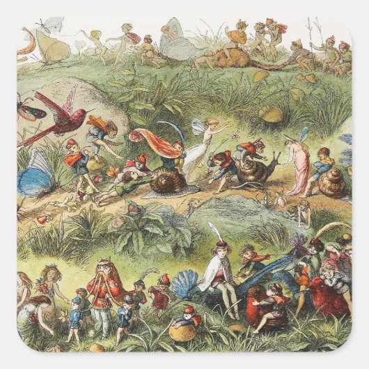 小妖精や小人王、妖精、ゴブリンの勝利の行進 スクエアシール (正面)