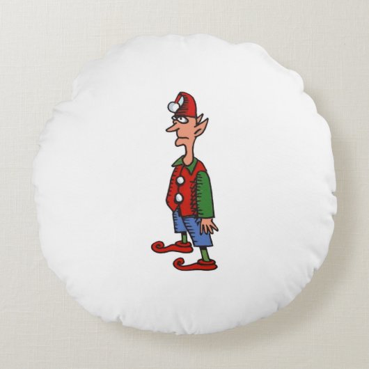 小妖精や小人立って注目に立つ緑のポリ枕 ラウンドクッション (正面)