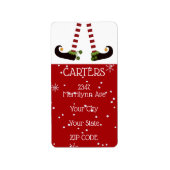 小妖精や小人脚、変更が可能な赤い背景差出人住所 ラベル (正面)