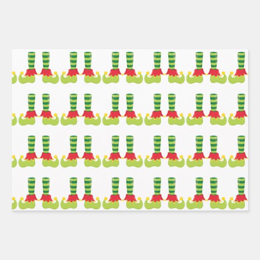 小妖精や小人顔と足クリスマス応援パターン ラッピングペーパーシート (正面)