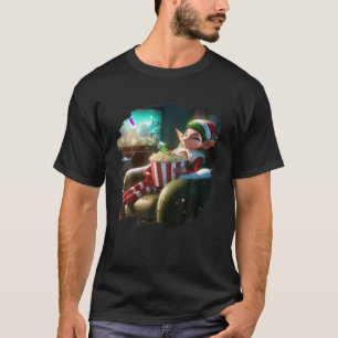 小妖精や小人食べのポップコーンウォッチング小人おもしろいChri Tシャツ
