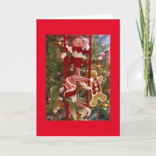 **小妖精や小人飾の木は**クリスマス楽しそう シーズンカード (正面)