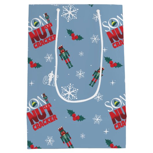 小妖精や小人「くるみ割りの子」冬のパターン ミディアムペーパーバッグ (裏面)