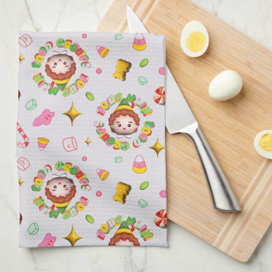 小妖精や小人 | 4つの主要な食品グループのパターン キッチンタオル (四つ折り)
