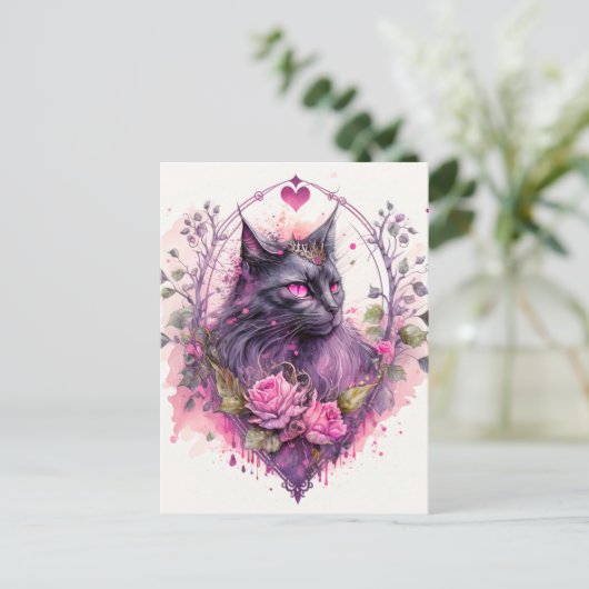 小威厳のある猫の魔女 |ハロウィーン ポストカード (スタンド正面)