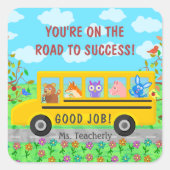 小学校かわいいバスロードから成功クラス スクエアシール (正面)