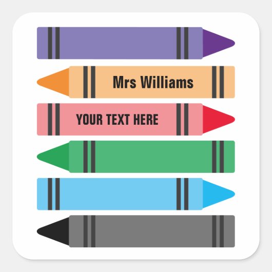 小学校の先生カラフルクレヨンのシール スクエアシール (正面)