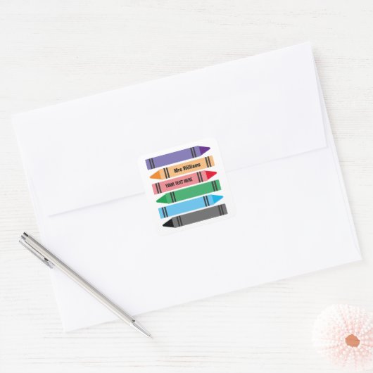 小学校の先生カラフルクレヨンのシール スクエアシール (封筒)