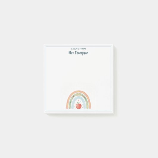 小学校の先生 可愛いリンゴの虹 ポストイット (正面)