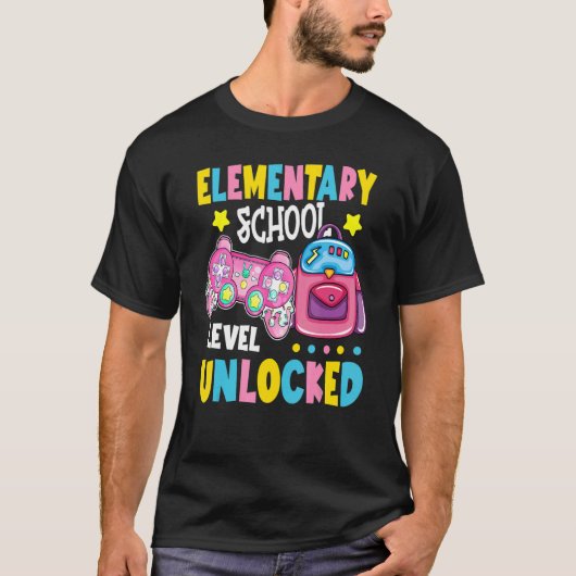 小学校レベルのロック解除されたビデオゲーマーバック Tシャツ (正面)
