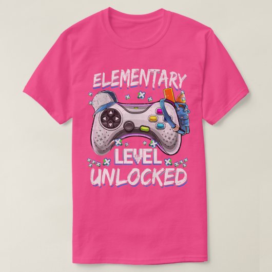 小学校レベルのロック解除されたビデオゲーム戻る学校 Tシャツ (デザイン正面)