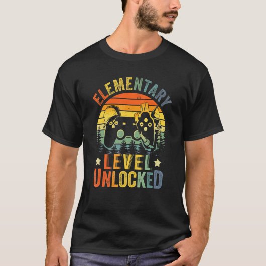 小学校レベルのロック解除されたビデオゲーム戻る学校 Tシャツ (正面)