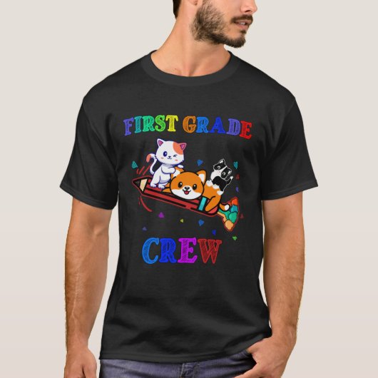 小学校一年生の初日のおもしろネコ Tシャツ (正面)