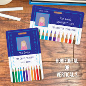 小学校先生ブルーフォトIDバッジ バッジ