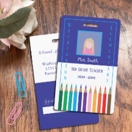 小学校先生色鉛筆フォトID バッジ