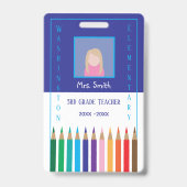 小学校先生色鉛筆フォトID バッジ (Front)