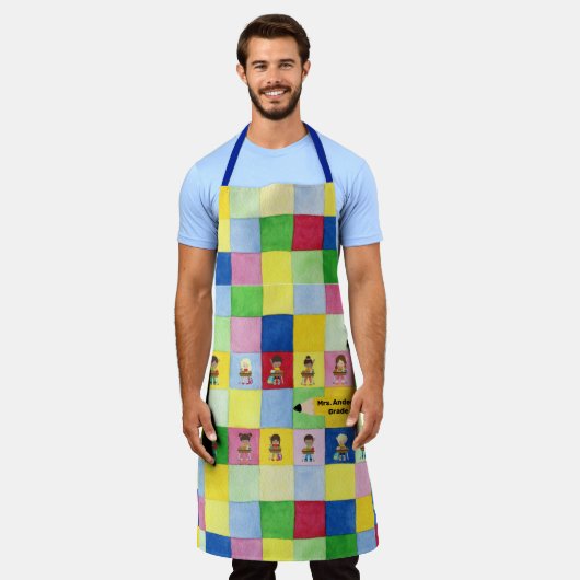 小学校教室児童先生ギフト エプロン (着用した状態)