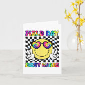 小学校1年生の先生と生徒の学校最後の日 カード (黄色い花)