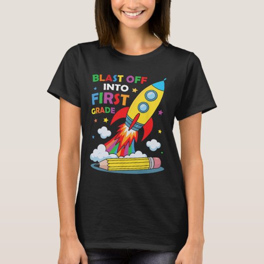 小学校1年生の初めての学校の日に打ち上げ Tシャツ (正面)