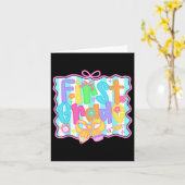 小学校1年生の女の子のバックトゥスクールボウがかわいいコケッティ カード (黄色い花)