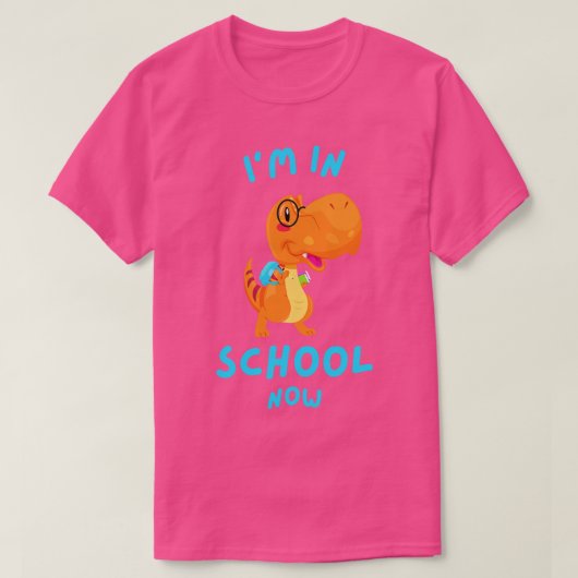 小学生かわいい恐竜TRex学校開始 Tシャツ (デザイン正面)