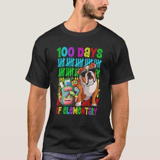 小学生の100日目の子供たち英語ブルドッグ Tシャツ (正面)