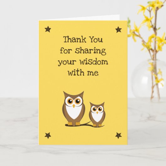 小学生先生（学生より）フクロウありがとう カード (黄色い花)