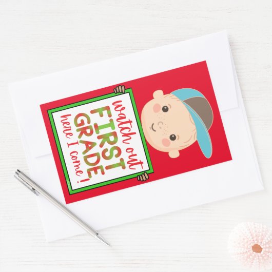 小学1年生が可愛来いおもしろい 長方形シール (封筒)