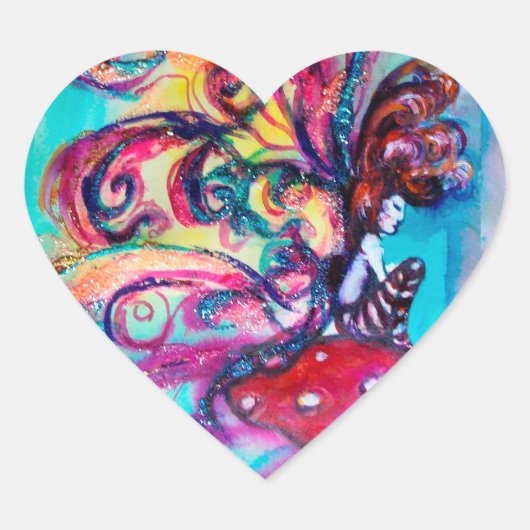 小小妖精や小人のキノコファンタジー ハートシール (正面)