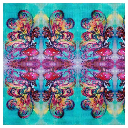 小小妖精や小人のキノコファンタジー ファブリック (見本)