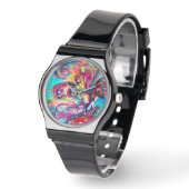 小小妖精や小人のキノコ/ピンク宝石 腕時計 (傾斜)