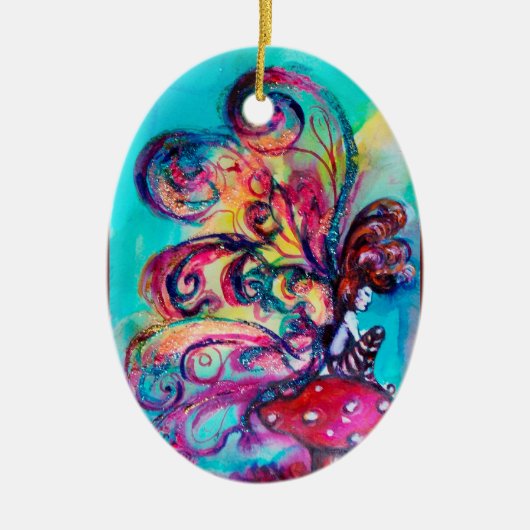 小小妖精や小人のマッシュルーム鮮やか赤ルビー セラミックオーナメント (正面)